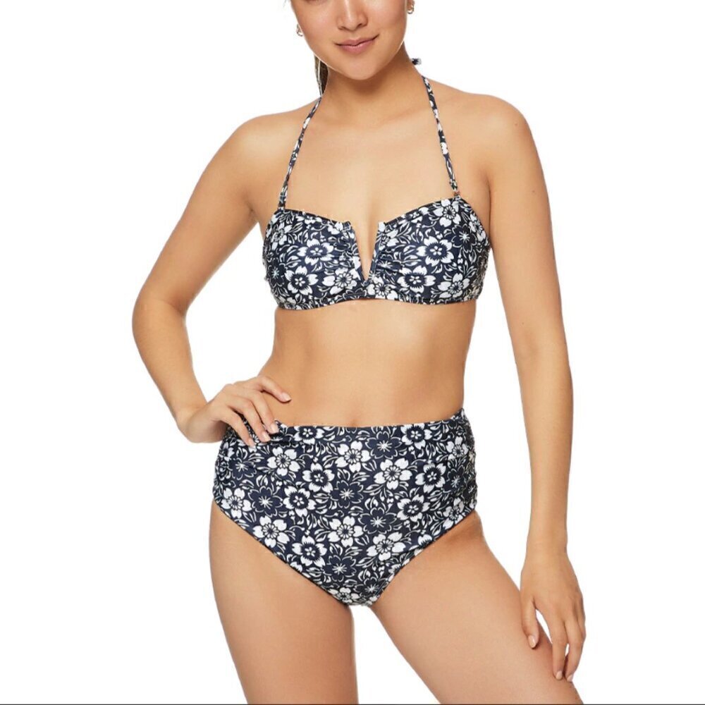 NWT Nicole Miller Bikini Set Size XL Black White Floral High Rise Bathing Suit